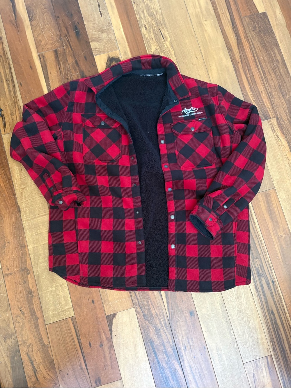 Eddie Bauer Red and Black Buffalo Plaid Sherpa-Lined Shirt Jacket